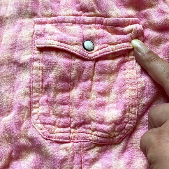 Maurices pink & orange plaid checkered long sleeve button down shirt - Picture 3 of 14